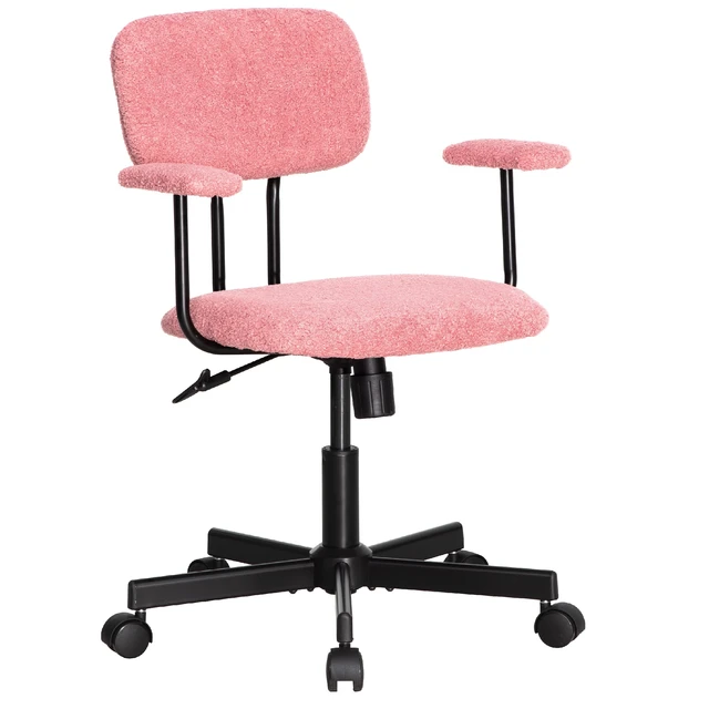Alt view image 6 of 7 - Low Back Velvet Computer Chair, Ergonomic Adjustable Swivel Small Armless Desk Chair, Pink, Wood and Metal