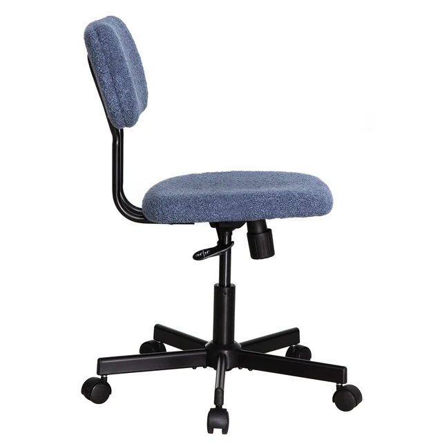 Alt view image 6 of 7 - Low Back Velvet Computer Chair, Ergonomic Adjustable Swivel Small Armless Desk Chair, Blue, Wood and Metal