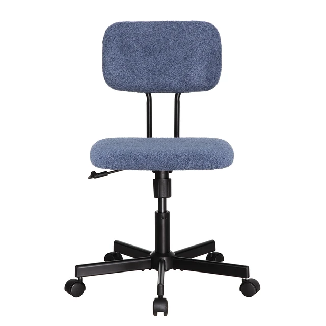 Alt view image 7 of 7 - Low Back Velvet Computer Chair, Ergonomic Adjustable Swivel Small Armless Desk Chair, Blue, Wood and Metal