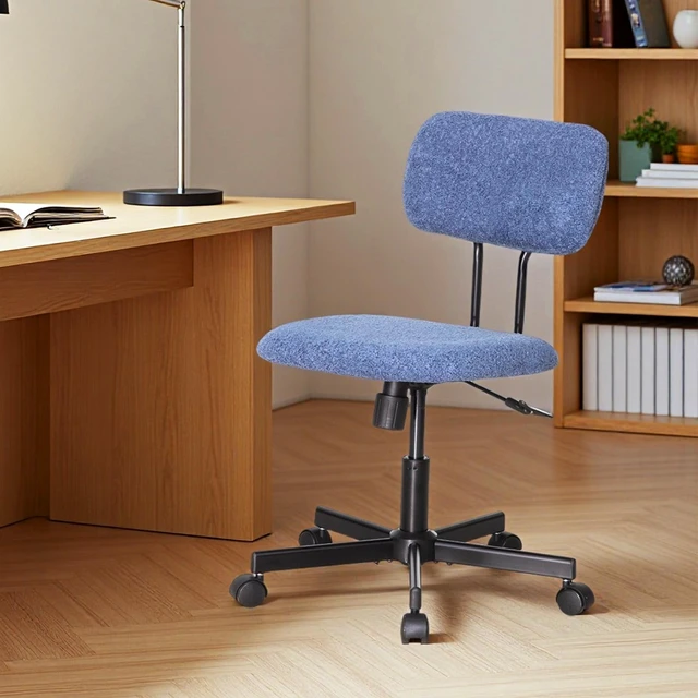 Main image of Low Back Velvet Computer Chair, Ergonomic Adjustable Swivel Small Armless Desk Chair, Blue, Wood and Metal