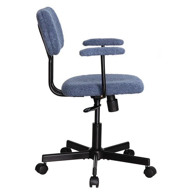 Alt view image 4 of 6 - Low Back Velvet Computer Chair with Armrest, Ergonomic Adjustable Swivel Small Desk Chair, Blue, Wood and Metal