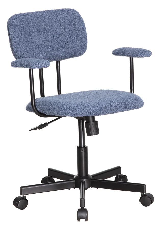 Alt view image 6 of 6 - Low Back Velvet Computer Chair with Armrest, Ergonomic Adjustable Swivel Small Desk Chair, Blue, Wood and Metal
