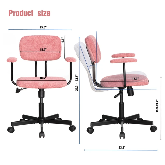 Alt view image 4 of 7 - Low Back Velvet Computer Chair with Armrest, Ergonomic Adjustable Swivel Small Desk Chair, Pink, Wood and Metal