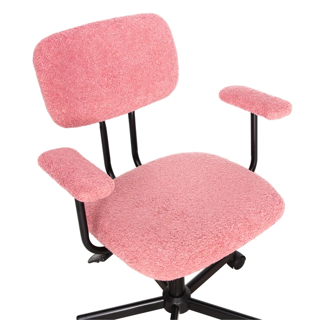 Alt view image 2 of 7 - Low Back Velvet Computer Chair with Armrest, Ergonomic Adjustable Swivel Small Desk Chair, Pink, Wood and Metal
