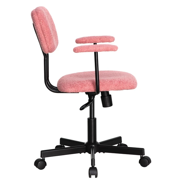 Alt view image 6 of 7 - Low Back Velvet Computer Chair with Armrest, Ergonomic Adjustable Swivel Small Desk Chair, Pink, Wood and Metal