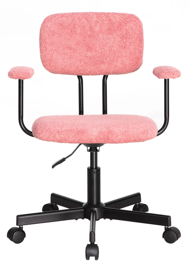 Alt view image 5 of 7 - Low Back Velvet Computer Chair with Armrest, Ergonomic Adjustable Swivel Small Desk Chair, Pink, Wood and Metal