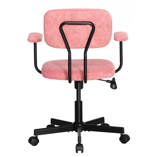 Alt view image 7 of 7 - Low Back Velvet Computer Chair with Armrest, Ergonomic Adjustable Swivel Small Desk Chair, Pink, Wood and Metal
