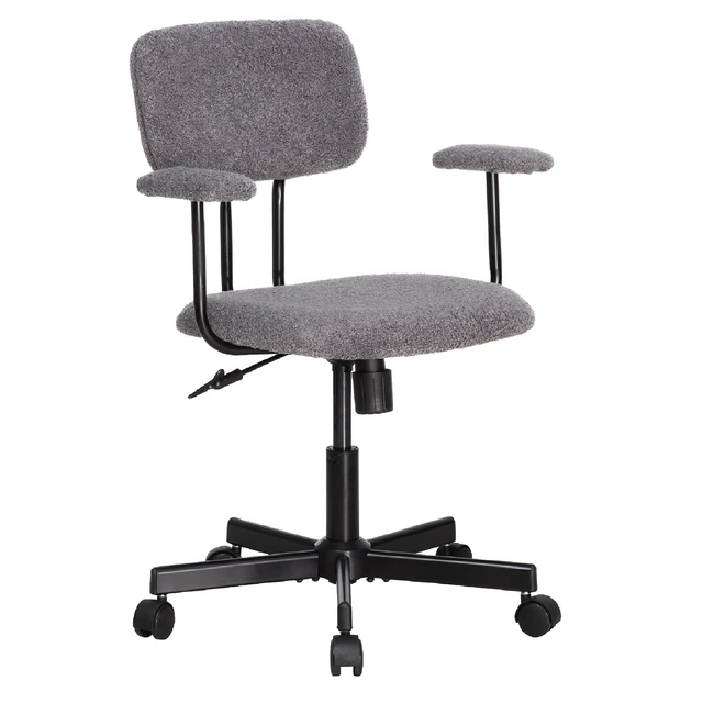 Alt view image 2 of 7 - Low Back Velvet Computer Chair with Armrest, Ergonomic Adjustable Swivel Small Desk Chair, Grey, Wood and Metal