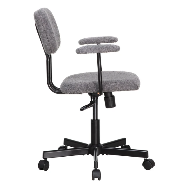 Alt view image 7 of 7 - Low Back Velvet Computer Chair with Armrest, Ergonomic Adjustable Swivel Small Desk Chair, Grey, Wood and Metal