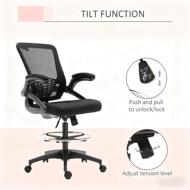 Alt view image 4 of 7 - Mesh Drafting Chair Unique Design, Studio Artists and Pros, Black, Fabric, Nylon and Steel, Chairs