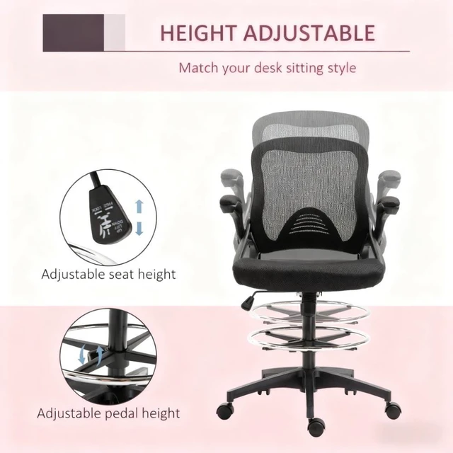 Alt view image 5 of 7 - Mesh Drafting Chair Unique Design, Studio Artists and Pros, Black, Fabric, Nylon and Steel, Chairs