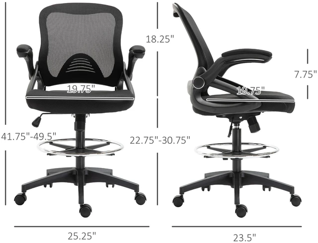 Alt view image 3 of 7 - Mesh Drafting Chair Unique Design, Studio Artists and Pros, Black, Fabric, Nylon and Steel, Chairs