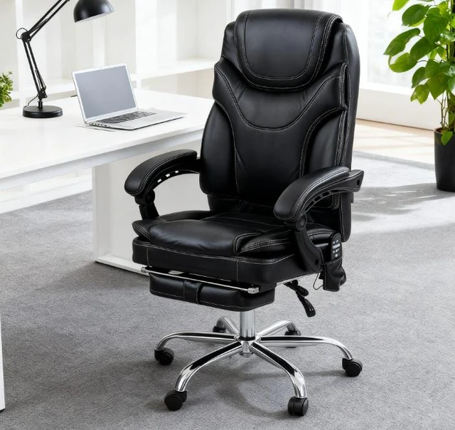 Main image of Massage Chair, Leather Heated Reclining Computer Chair with Footrest, Black, Foam, PU Leather and Steel