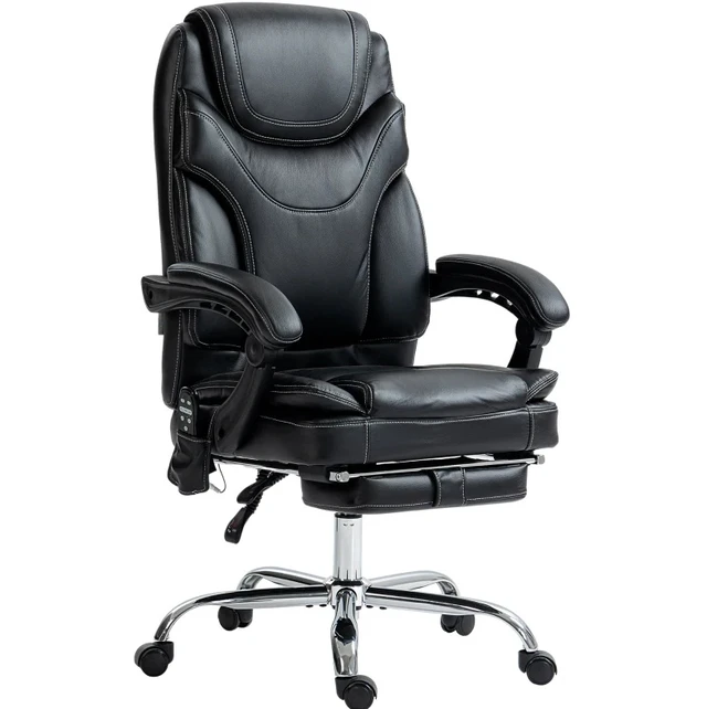 Alt view image 2 of 7 - Massage Chair, Leather Heated Reclining Computer Chair with Footrest, Black, Foam, PU Leather and Steel