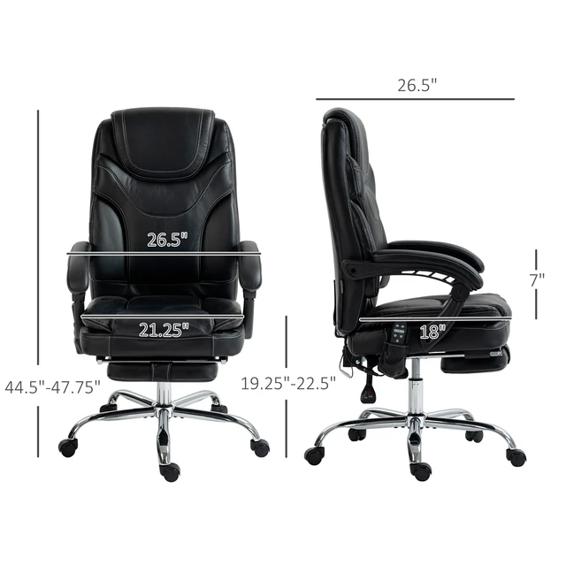 Alt view image 3 of 7 - Massage Chair, Leather Heated Reclining Computer Chair with Footrest, Black, Foam, PU Leather and Steel