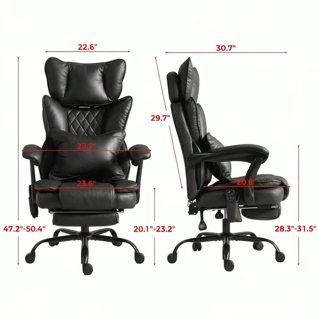 Alt view image 3 of 7 - Ergonomic High-Back Leather Chair with Vibration Massage and Heating Function, Reclining Computer Chair with Padded