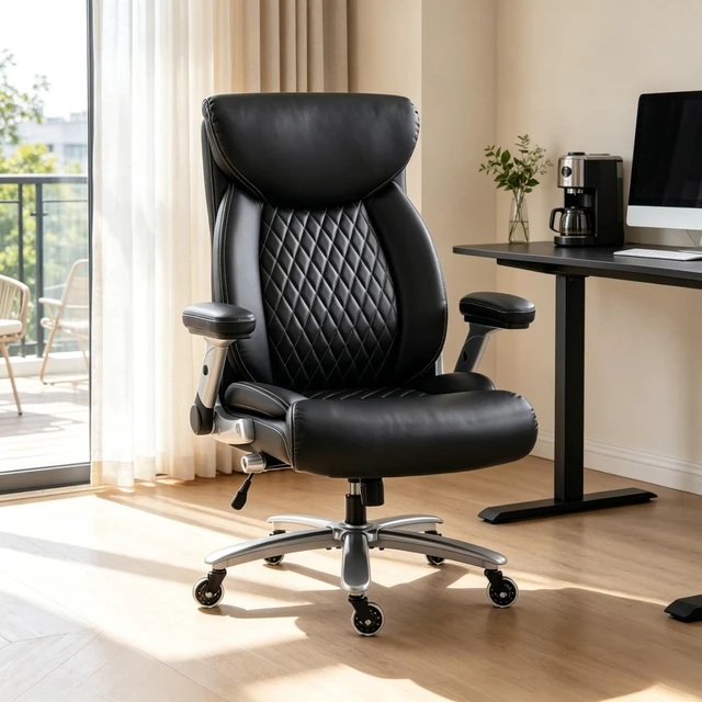 Alt view image 2 of 7 - High Back Executive Chair with Adjustable Armrests and Rolling Wheels, Swivel Computer Desk Chair Work Only Black