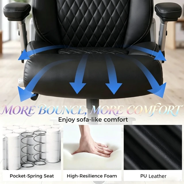 Alt view image 3 of 7 - High Back Executive Chair with Adjustable Armrests and Rolling Wheels, Swivel Computer Desk Chair Work Only Black