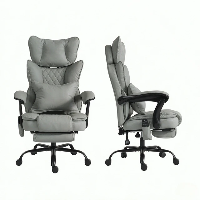 Alt view image 5 of 7 - Reclining Computer Chair with Padded Headrest for Executive Use, Ergonomic High-Back Leather Chair with Vibration