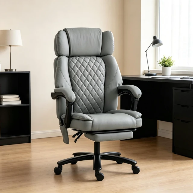 Alt view image 2 of 7 - Executive Desk Chair with Backrest, Swivel Chair Rolling Computer Adjustable Desk Only Light Gray, Foam, Metal and Wood