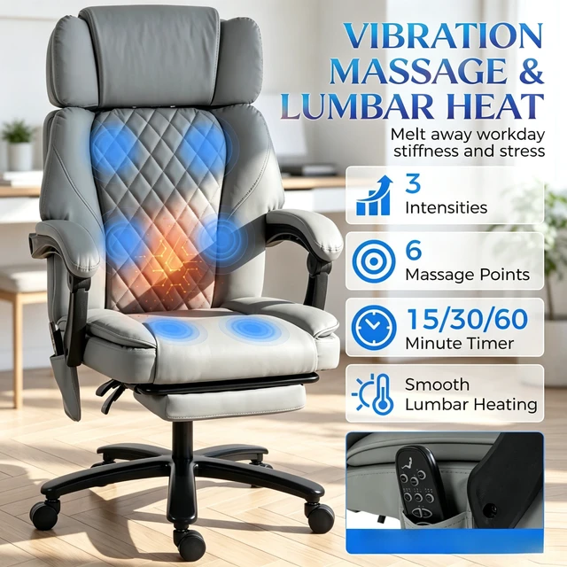 Alt view image 3 of 7 - Executive Desk Chair with Backrest, Swivel Chair Rolling Computer Adjustable Desk Only Light Gray, Foam, Metal and Wood
