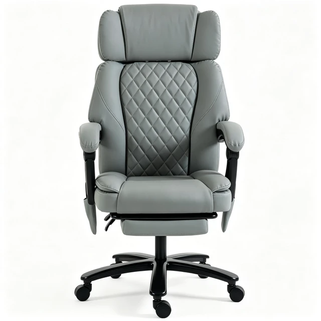 Alt view image 5 of 7 - Executive Desk Chair with Backrest, Swivel Chair Rolling Computer Adjustable Desk Only Light Gray, Foam, Metal and Wood