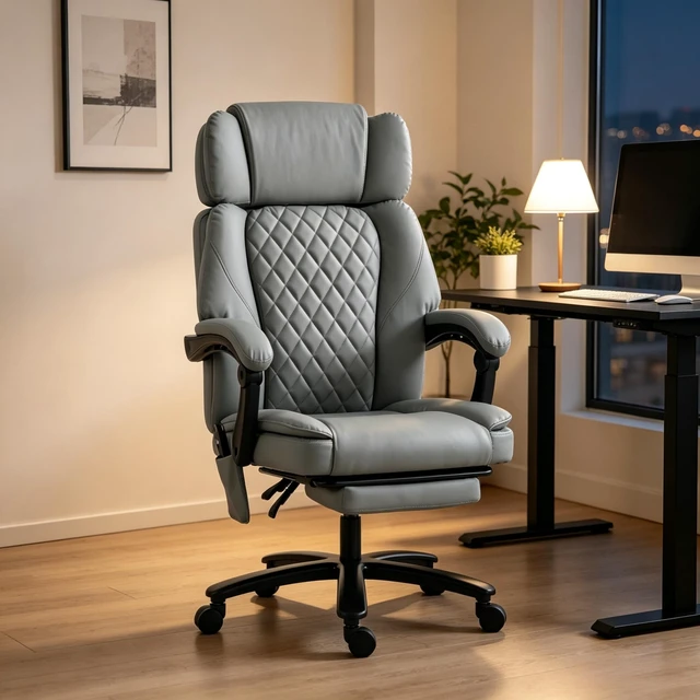 Alt view image 7 of 7 - Executive Desk Chair with Backrest, Swivel Chair Rolling Computer Adjustable Desk Only Light Gray, Foam, Metal and Wood