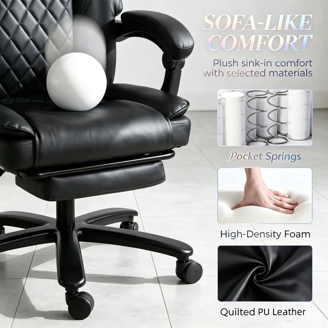 Alt view image 6 of 7 - Swivel Chair, Executive Desk Chair with Backrest Rolling Computer Adjustable Desk Only Black, Foam, Metal and Wood