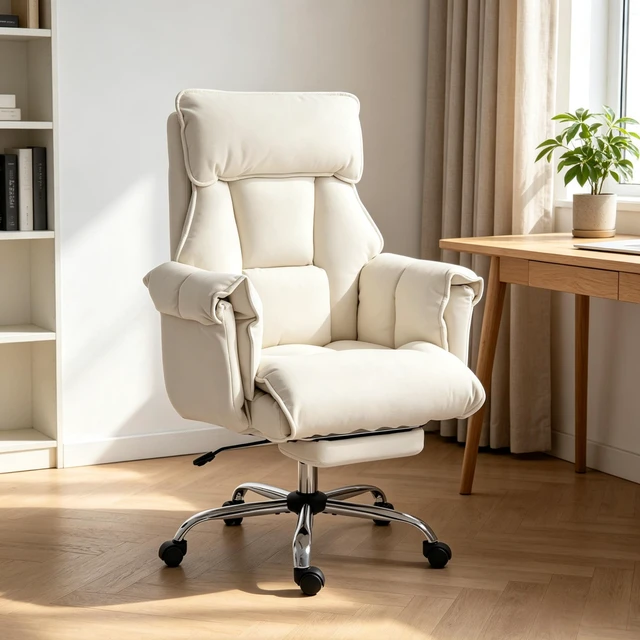 Alt view image 2 of 7 - Reclining Computer Desk Chair with Retractable Footrest and Padded Headrest, Executive High-Back Chair Adjustable Seat
