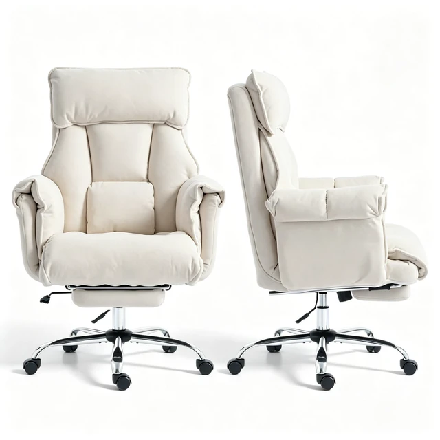 Alt view image 4 of 7 - Reclining Computer Desk Chair with Retractable Footrest and Padded Headrest, Executive High-Back Chair Adjustable Seat