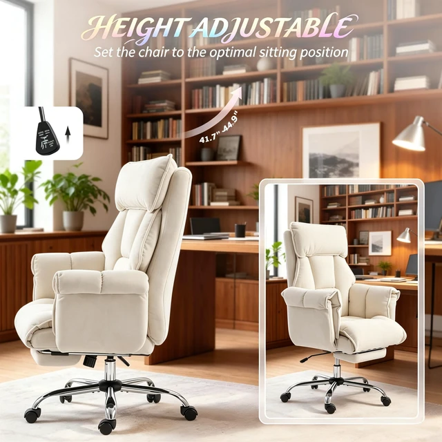 Alt view image 7 of 7 - Reclining Computer Desk Chair with Retractable Footrest and Padded Headrest, Executive High-Back Chair Adjustable Seat
