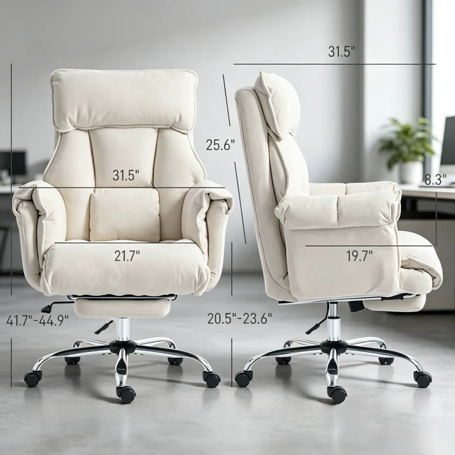 Alt view image 5 of 7 - Reclining Computer Desk Chair with Retractable Footrest and Padded Headrest, Executive High-Back Chair Adjustable Seat
