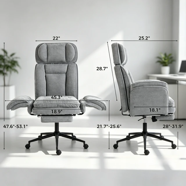 Alt view image 3 of 7 - Executive Work Chair, Adjustable High Back Computer Chair Functional Reclining Only Gray, Foam and Steel