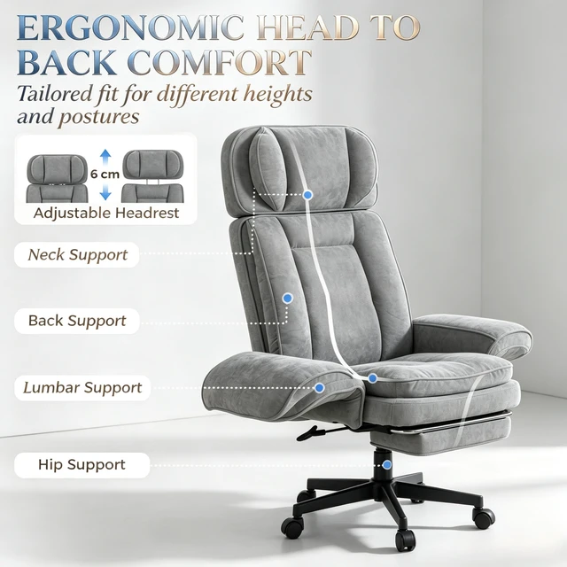 Alt view image 5 of 7 - Executive Work Chair, Adjustable High Back Computer Chair Functional Reclining Only Gray, Foam and Steel