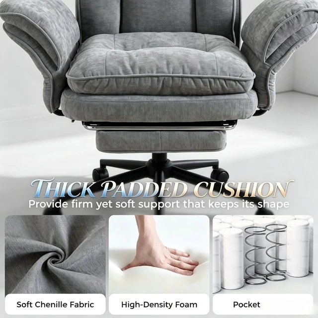 Alt view image 6 of 7 - Executive Work Chair, Adjustable High Back Computer Chair Functional Reclining Only Gray, Foam and Steel