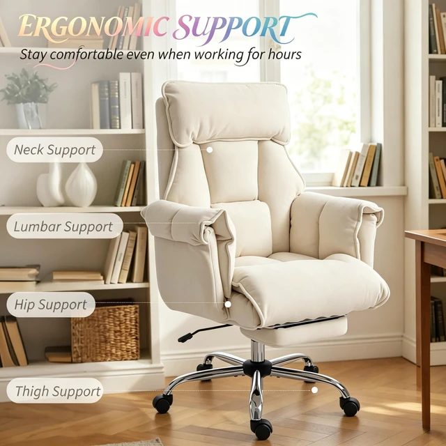Alt view image 6 of 7 - Reclining Computer Desk Chair with Retractable Footrest and Padded Headrest, Executive High-Back Chair Adjustable Seat