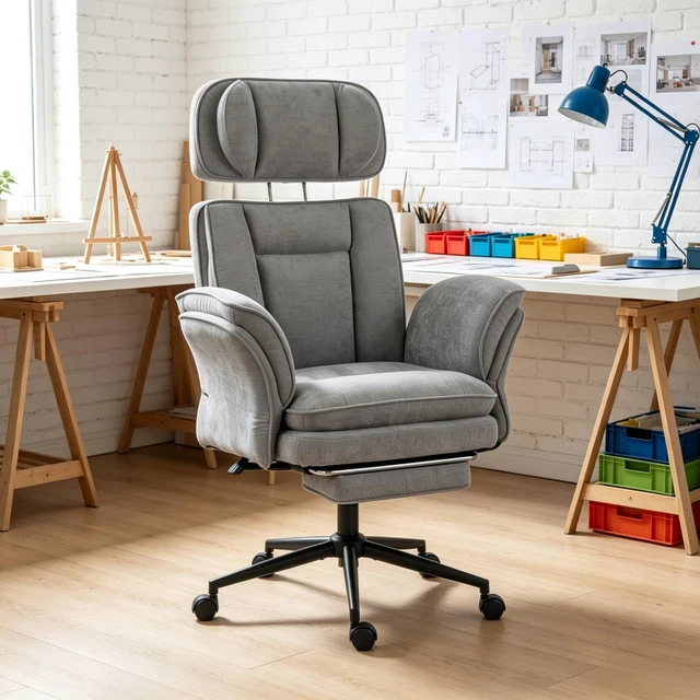 Alt view image 2 of 7 - Executive Work Chair, Adjustable High Back Computer Chair Functional Reclining Only Gray, Foam and Steel