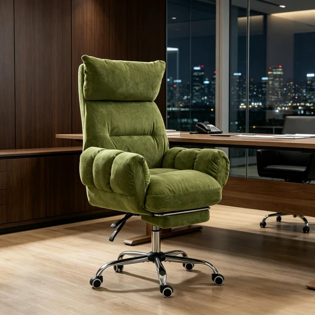 Alt view image 2 of 7 - High Back Reclining Chair with Retractable Footrest, Executive Work Chair Swivel Computer Swivel Rolling Only Green