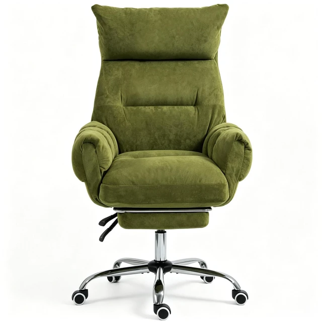 Alt view image 4 of 7 - High Back Reclining Chair with Retractable Footrest, Executive Work Chair Swivel Computer Swivel Rolling Only Green
