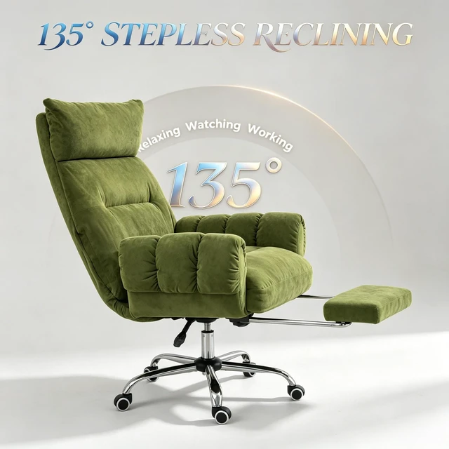 Alt view image 7 of 7 - High Back Reclining Chair with Retractable Footrest, Executive Work Chair Swivel Computer Swivel Rolling Only Green