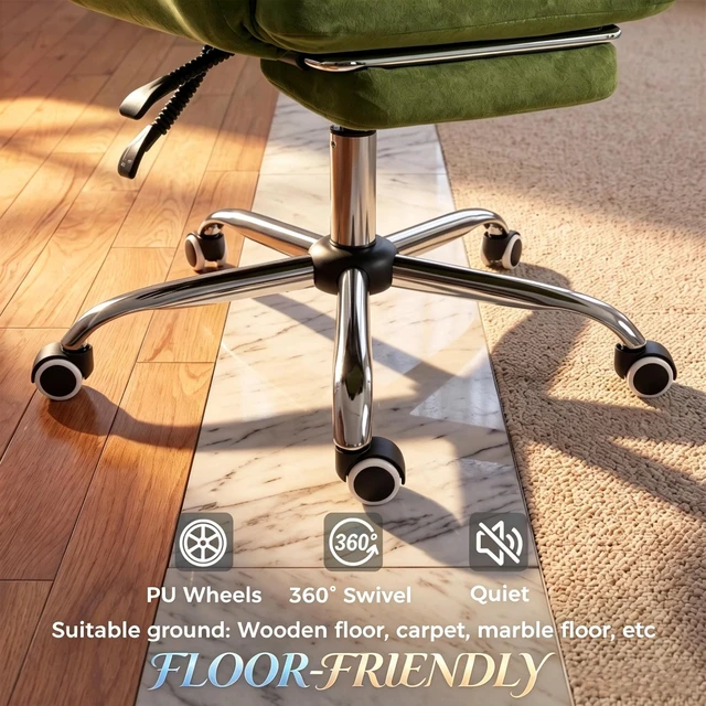 Alt view image 6 of 7 - High Back Reclining Chair with Retractable Footrest, Executive Work Chair Swivel Computer Swivel Rolling Only Green