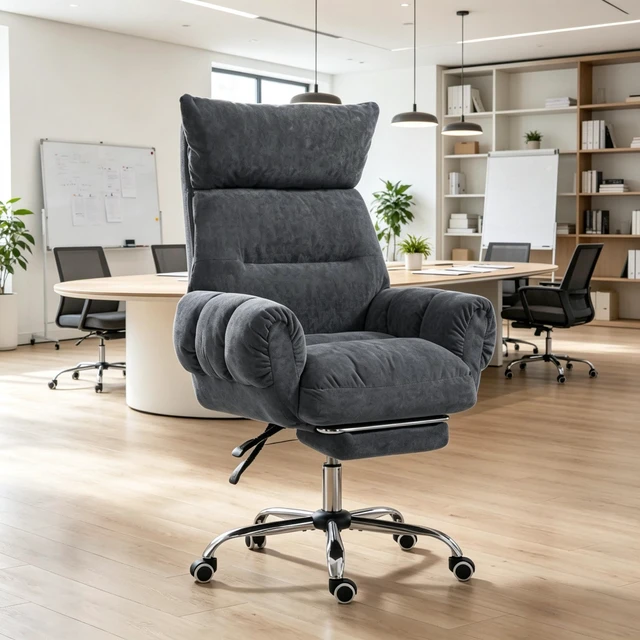Alt view image 2 of 7 - Swivel Rolling Chair, High Back Reclining Chair with Retractable Footrest Executive Work Swivel Computer Only Dark