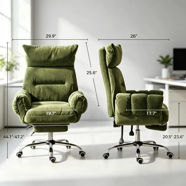 Alt view image 5 of 7 - High Back Reclining Chair with Retractable Footrest, Executive Work Chair Swivel Computer Swivel Rolling Only Green