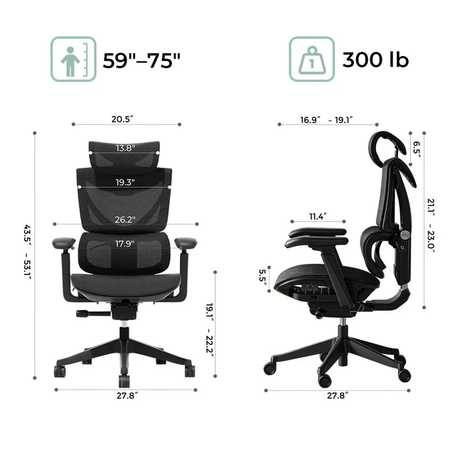 Alt view image 2 of 7 - Ergonomic Mesh Chair with Button Precision Control, Adjustable Recline and Armrest Class Gas Lift 300 LBS Weight