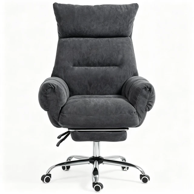 Alt view image 5 of 7 - Swivel Rolling Chair, High Back Reclining Chair with Retractable Footrest Executive Work Swivel Computer Only Dark