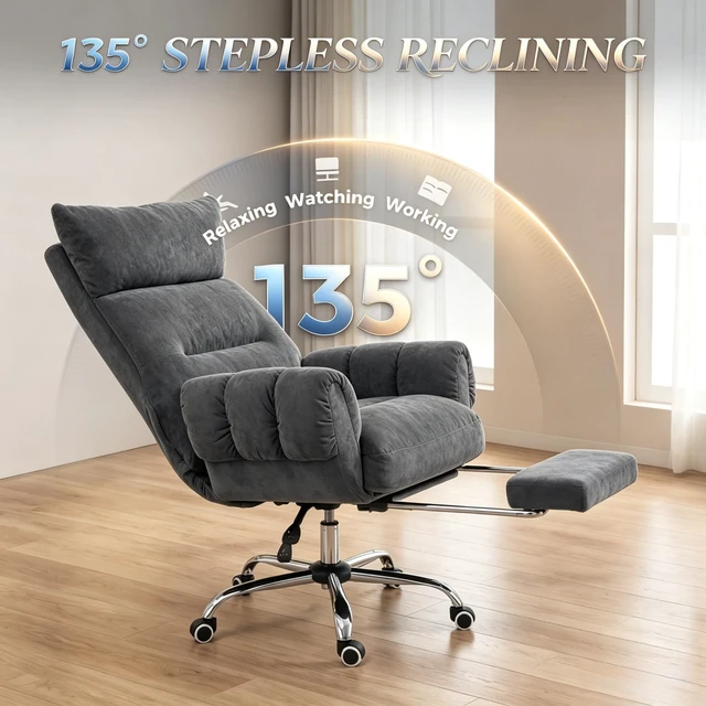 Alt view image 6 of 7 - Swivel Rolling Chair, High Back Reclining Chair with Retractable Footrest Executive Work Swivel Computer Only Dark