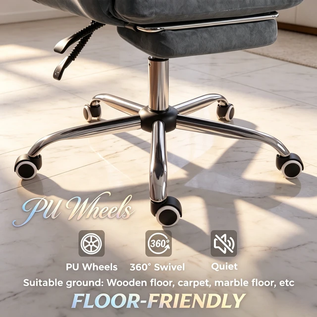 Alt view image 4 of 7 - Swivel Rolling Chair, High Back Reclining Chair with Retractable Footrest Executive Work Swivel Computer Only Dark