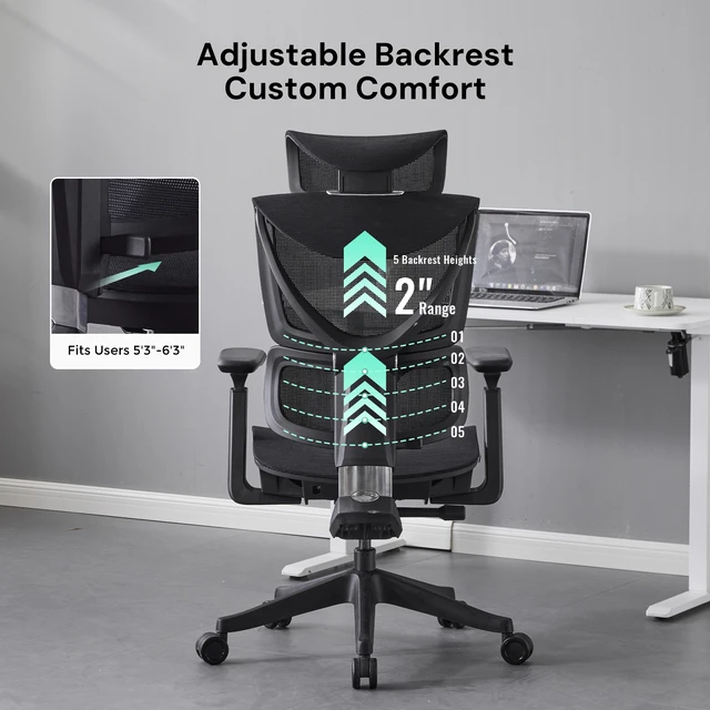 Alt view image 5 of 7 - Ergonomic Mesh Chair with Button Precision Control, Adjustable Recline and Armrest Class Gas Lift 300 LBS Weight