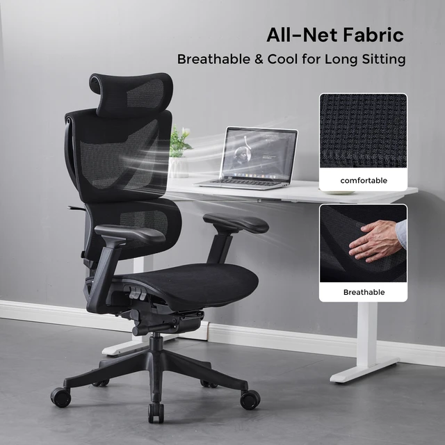 Alt view image 3 of 7 - Ergonomic Mesh Chair with Button Precision Control, Adjustable Recline and Armrest Class Gas Lift 300 LBS Weight