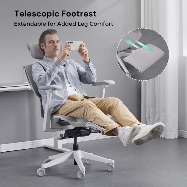 Alt view image 3 of 7 - Ergonomic Mesh Chair with Button Precision Control, Adjustable Recline and Armrest Built in Footrest Class Gas Lift 300